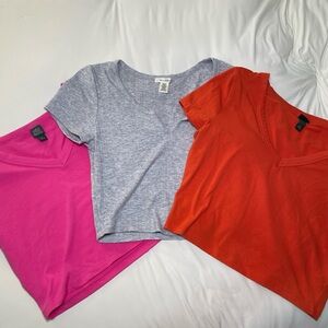 Stylish V-Neck T-Shirts - Gray, Pink, and Orange